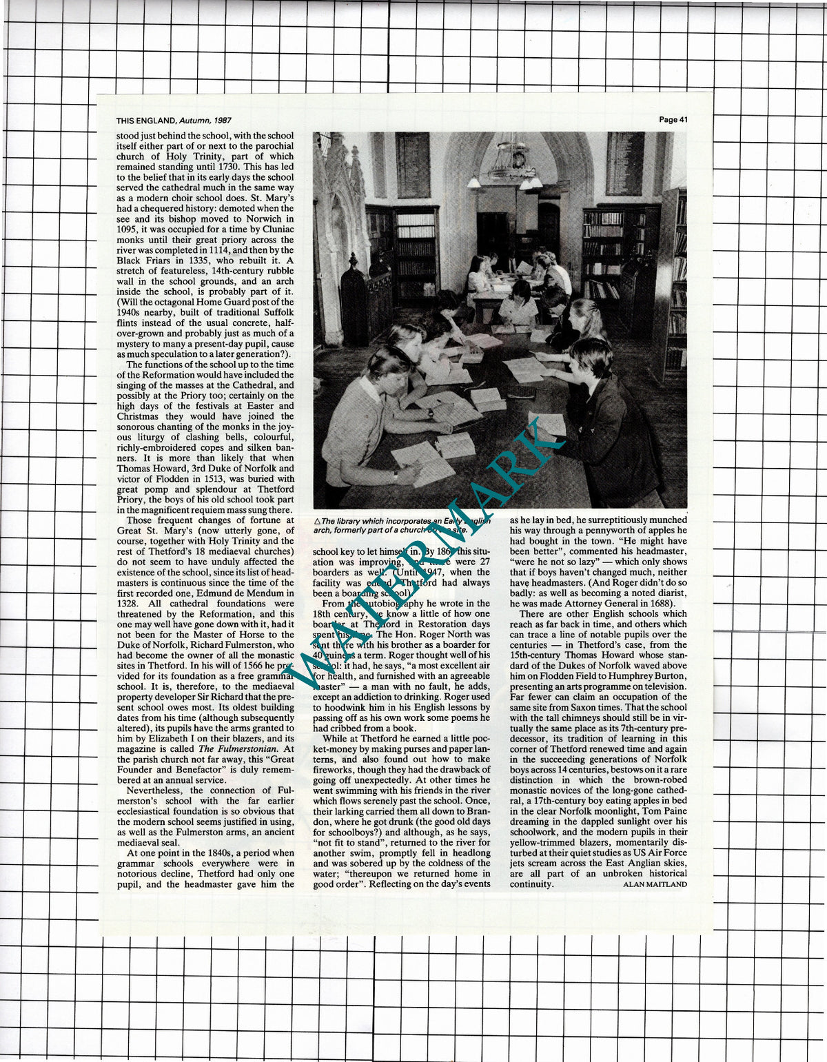 Thetford Grammar School - 1987 Article / Print