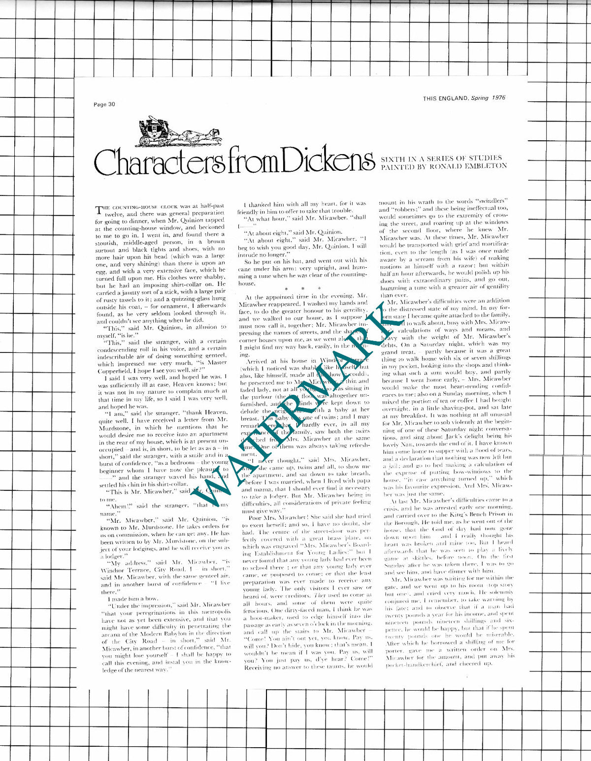 Mr Micawber and David Copperfield Charles Dickens - 1976 Two-Part Clipping