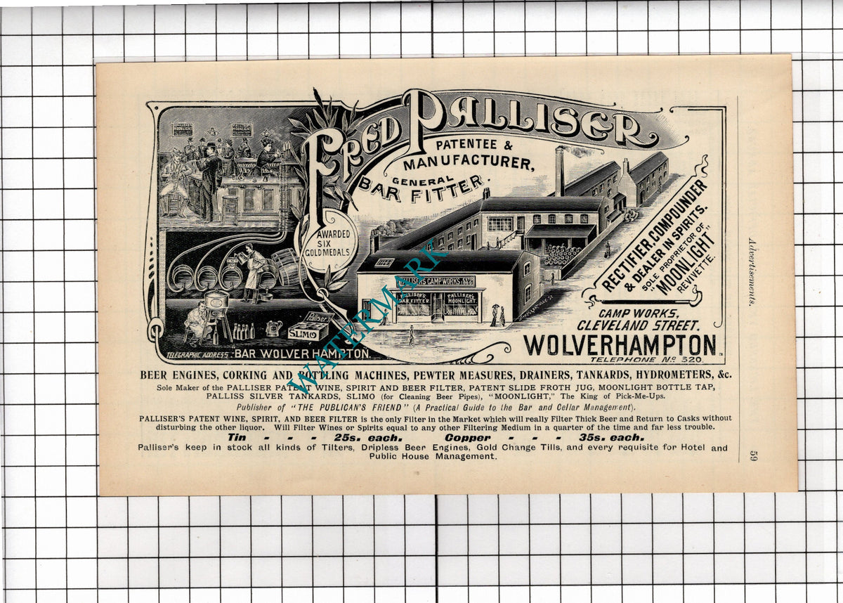 Fred Palliser Bar Fitter Pallisers Campworks Wolverhampton Advert - 1902 Cutting