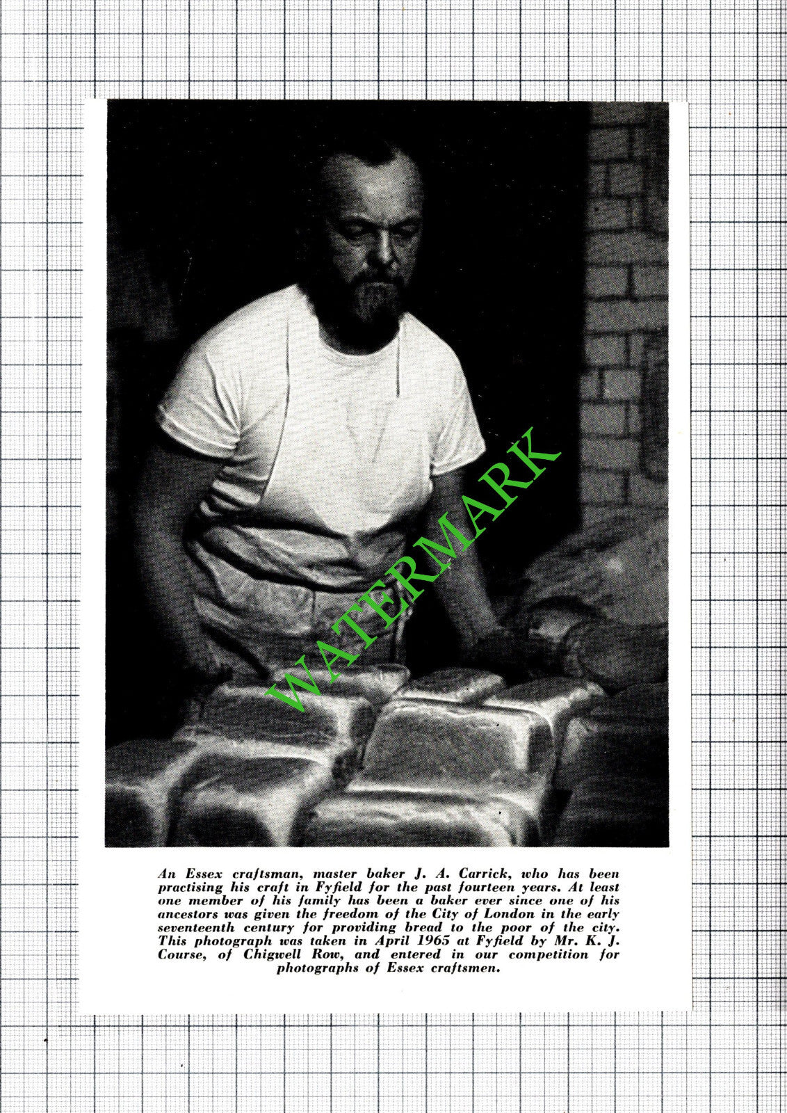 J A Carrick Master Baker Fyfield Essex - 1965 Cutting