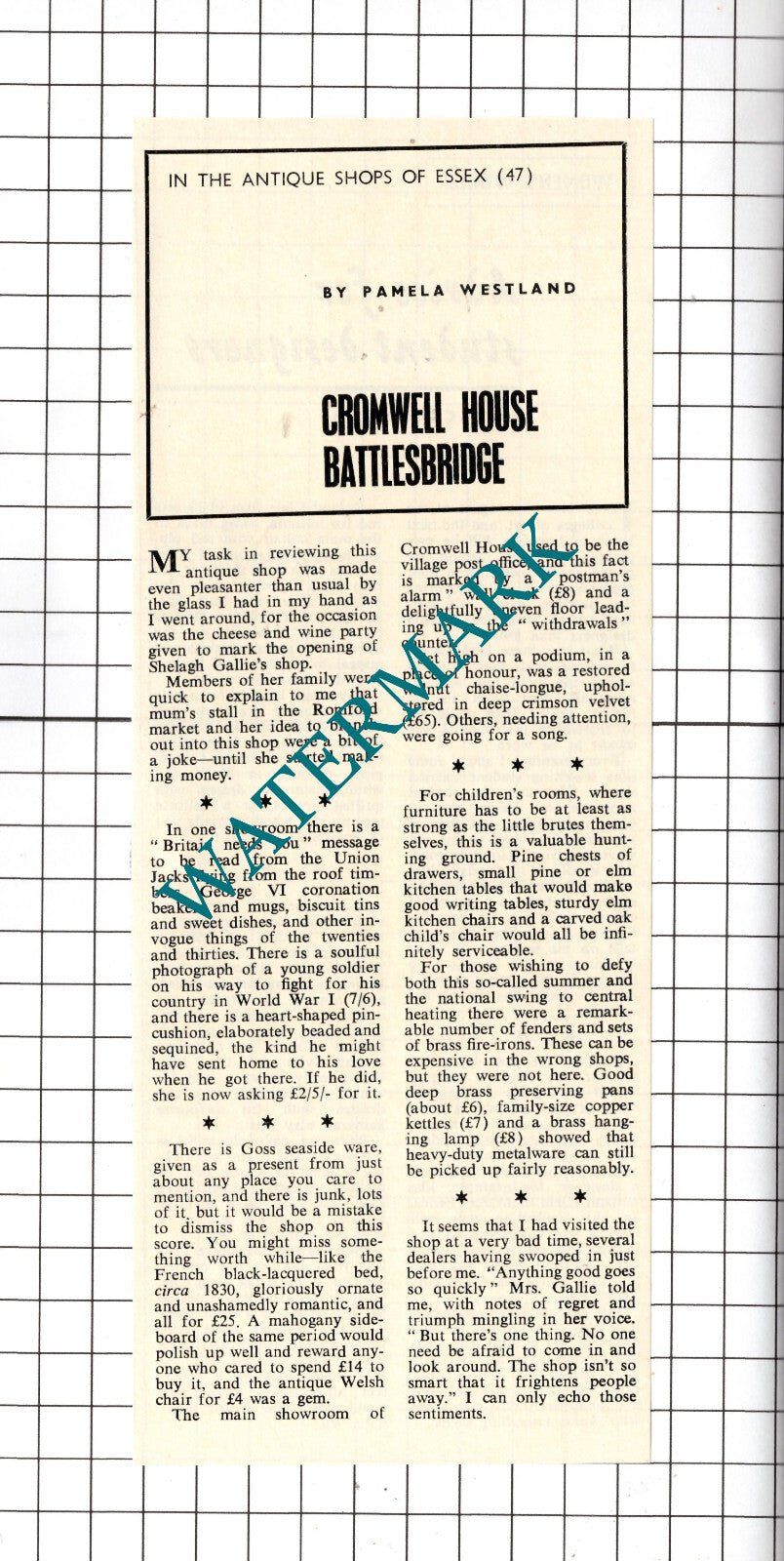 Cromwell House Battlesbridge Essex Shelagh Gallie - 1968 Cutting