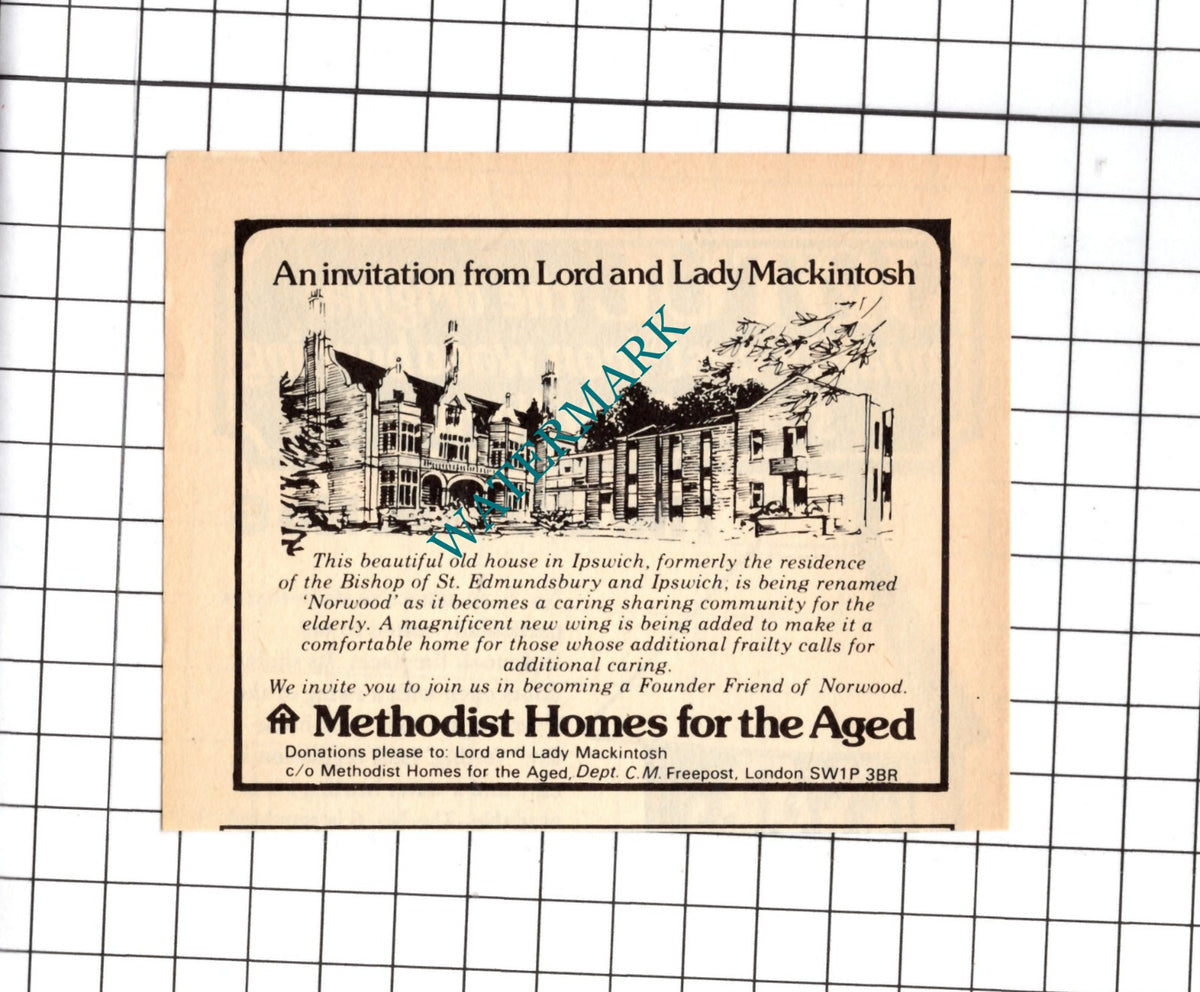 Norwood Ipswich Suffolk Lord and Lady Mackintosh Methodist - 1976 Small Advert
