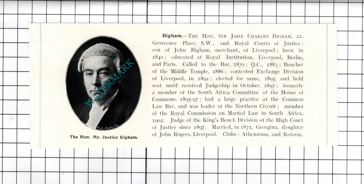 Sir Charles John Darling Brockenhurst / Sir John Charles Bigham -c.1905 Clipping