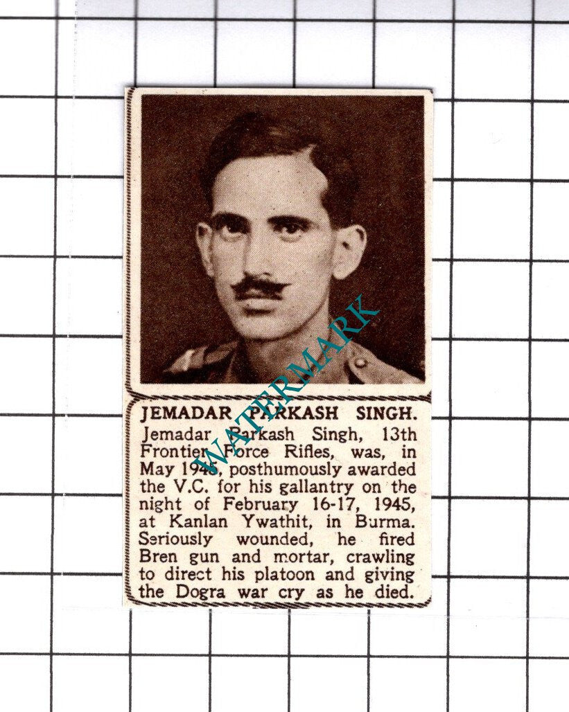 Jemadar Parkash Singh 13th Frontier Force Rifles WW2 - 1945 SMALL Cutting