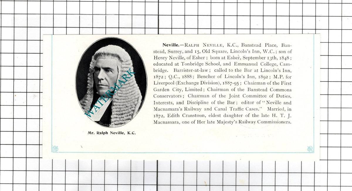 John Watson Moyses Stockton / Ralph Neville KC Esher Surrey - c.1905 Clipping