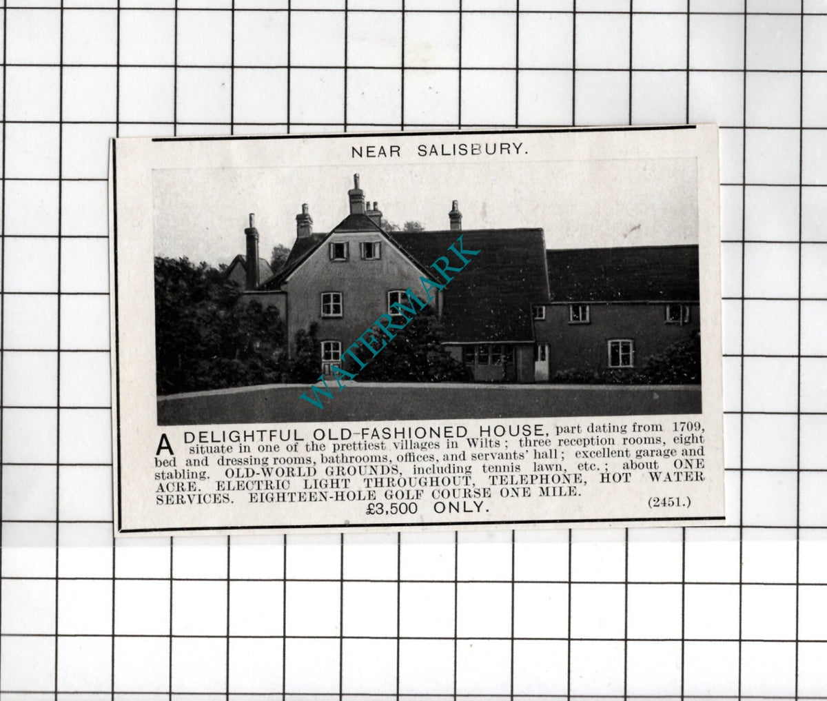 Salisbury Wiltshire - 1925 SMALL House Sale Advert