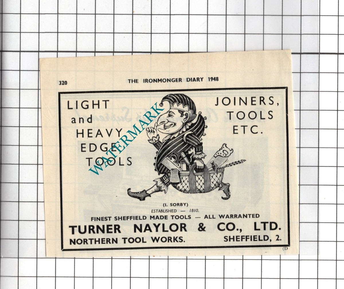 Turner Naylor & Co Ltd Northern Tool Works Sheffield I Sorby - 1948 SMALL Advert