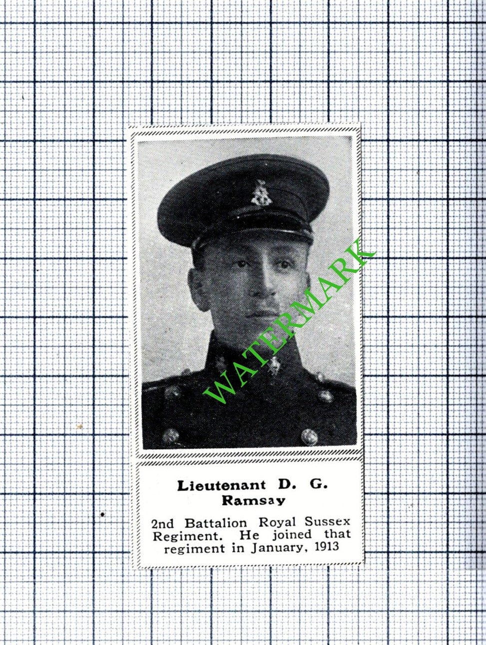 Lt D G Ramsay 2nd Batt Royal Sussex Reg Great War WW1 - 1915 SMALL Cutting