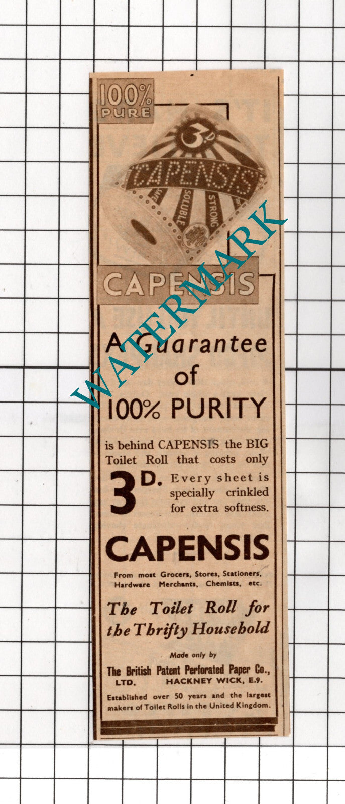 Capenis Toilet Roll Advert - 1936 Small Cutting