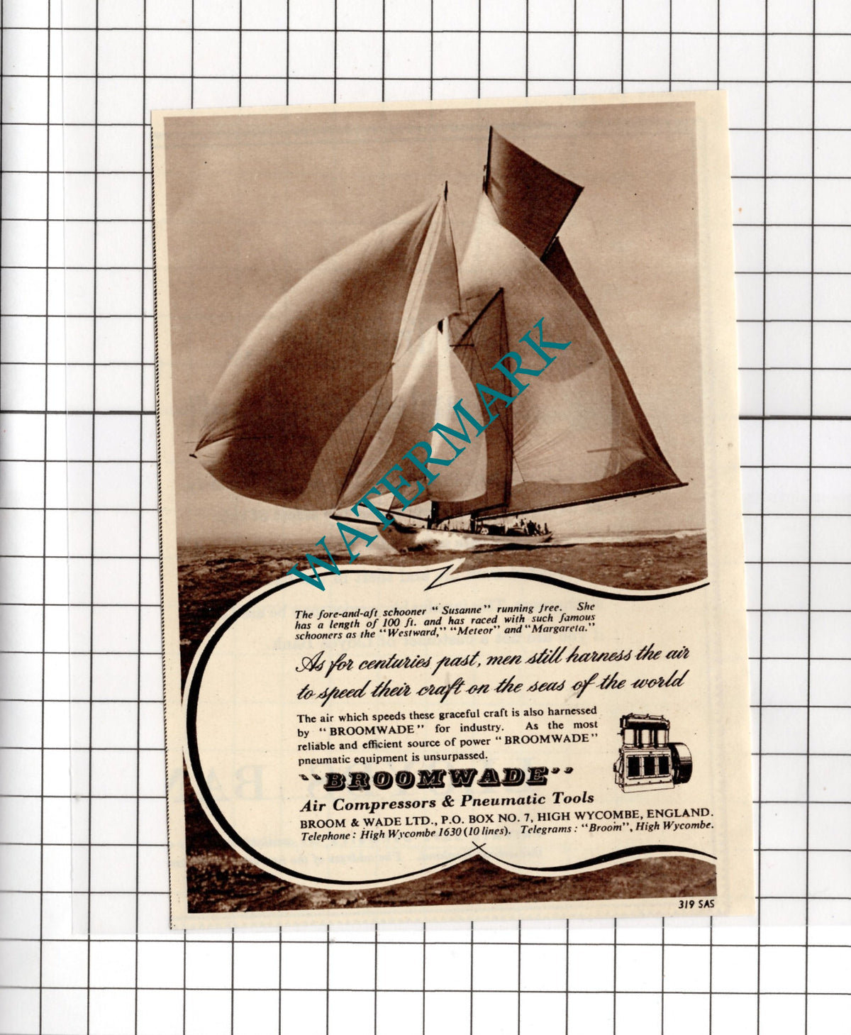 Schooner SUSANNE Broomwade Broom & Wade Advert - 1955 Cutting