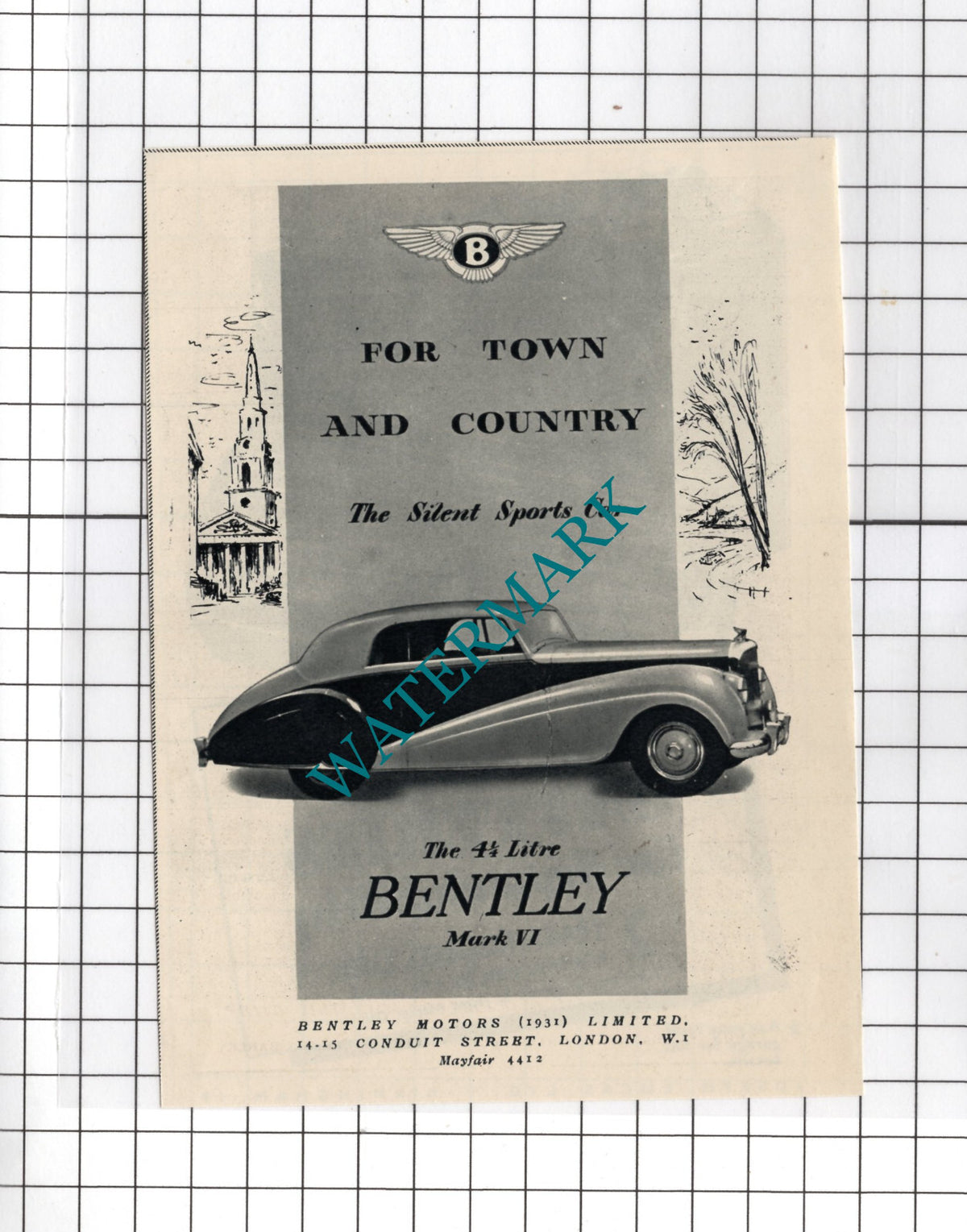 Bentley Car ADVERT - 1950 Small Cutting
