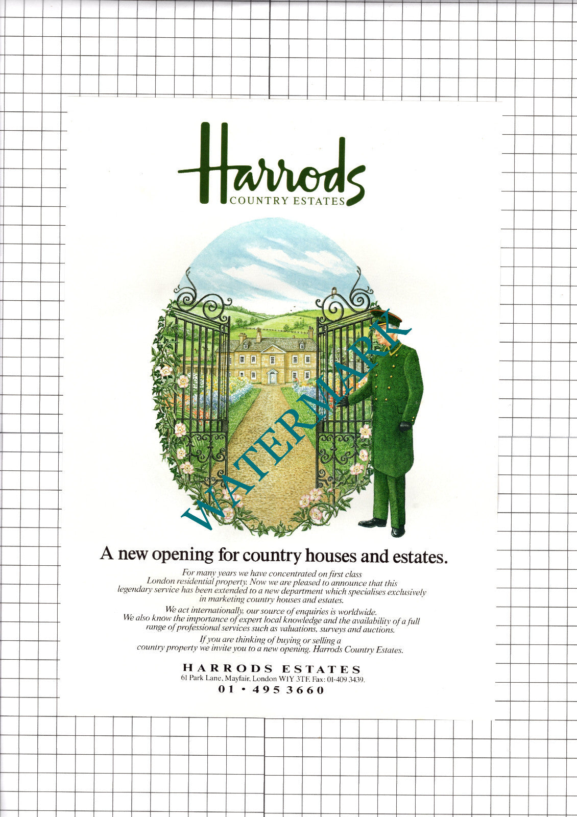 Harrods Country Estates Advert - 1990 Clipping / Print