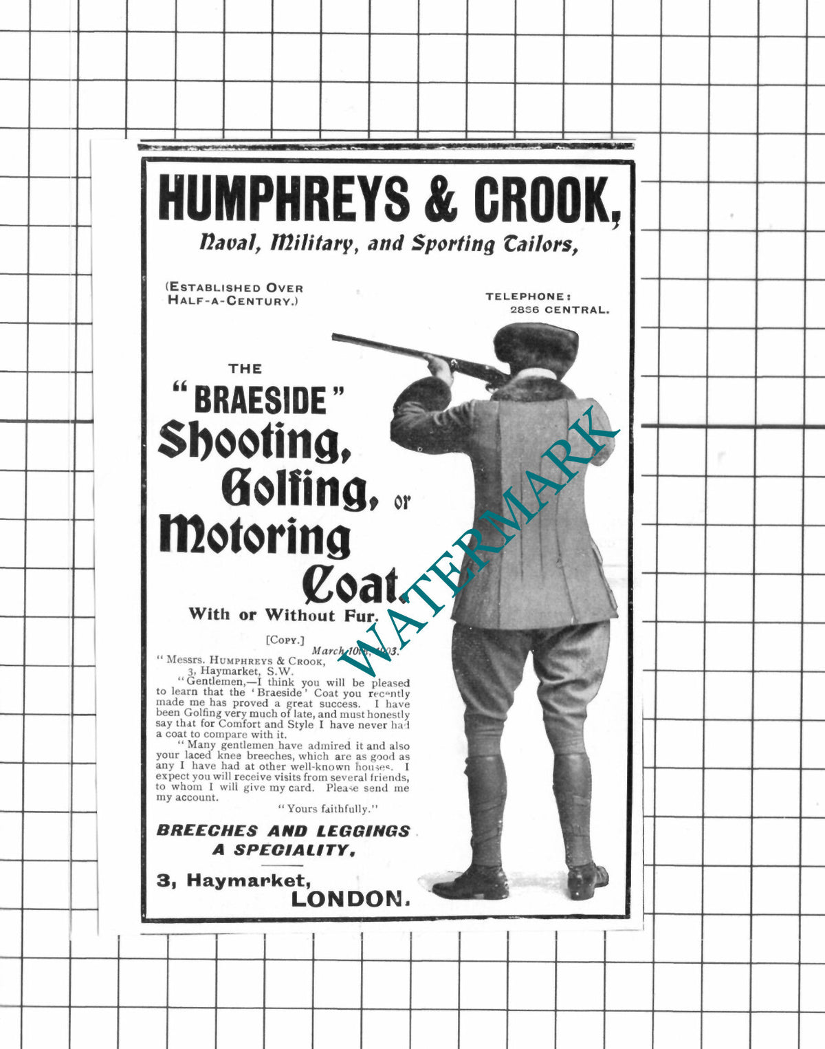 Humphreys & Crook London Sporting Tailors - 1903 Small ADVERT / Print