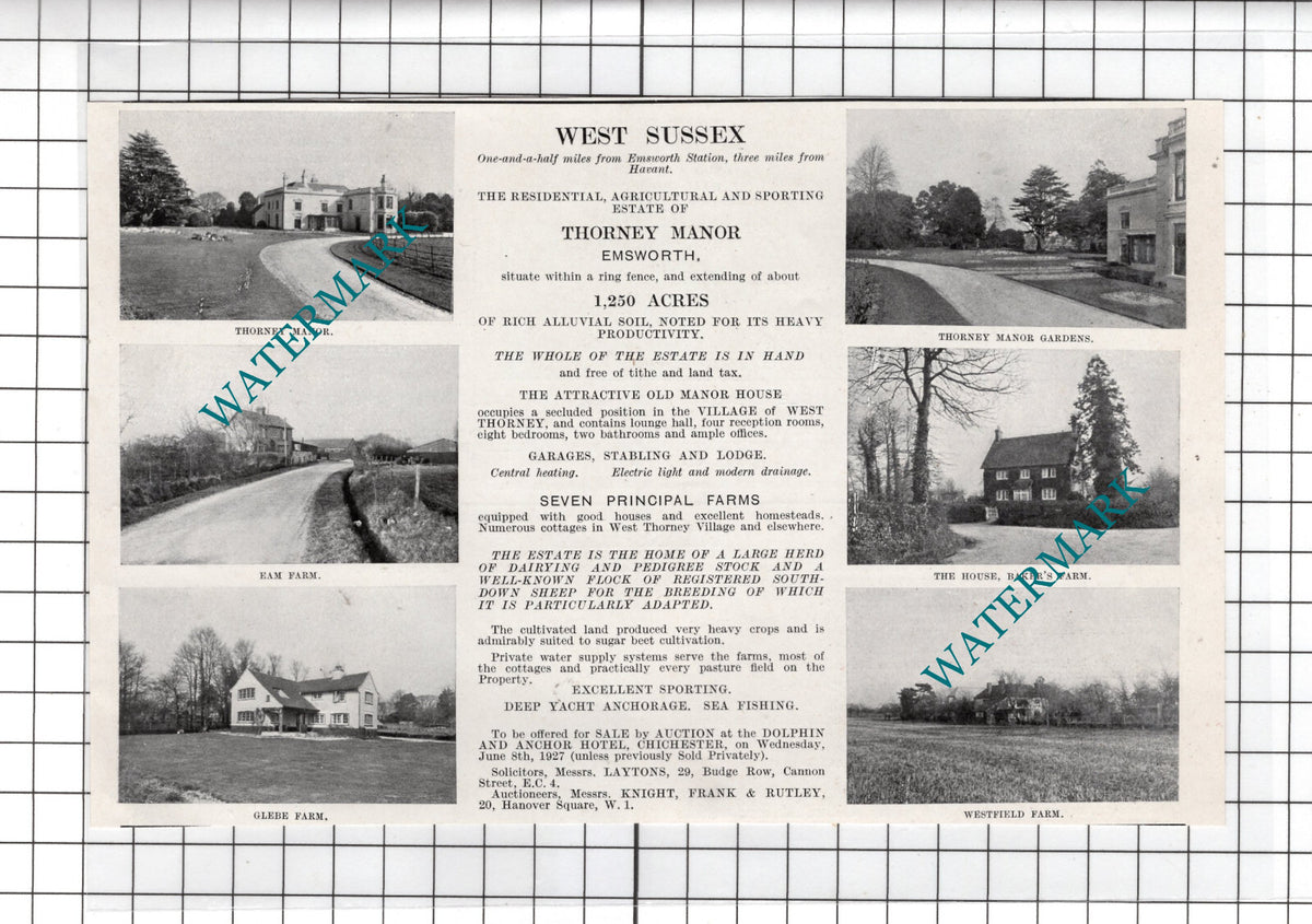 Thorney Manor Emsworth Sussex - 1927 House Sale Advert