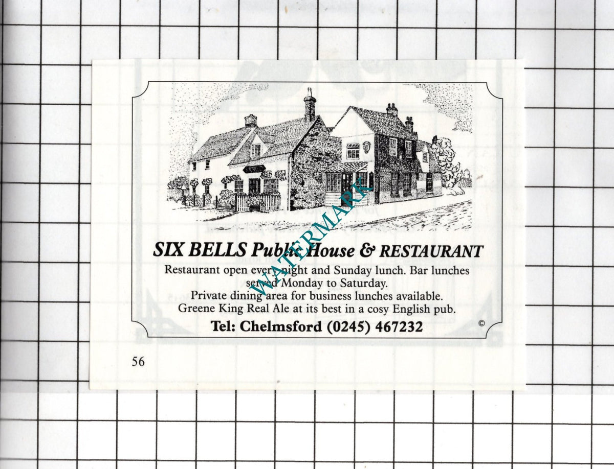 Six Bells Public House Chelmsford Essex - 1991 Small Advert