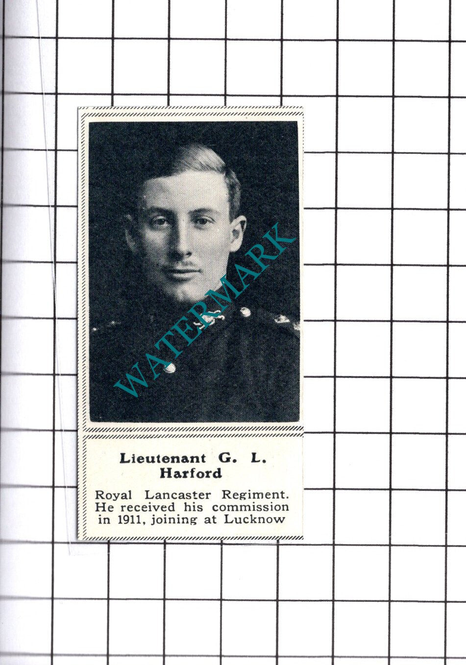 CLt G L Harford Royal Lancaster Regiment WW1 - 1915 SMALL Cutting