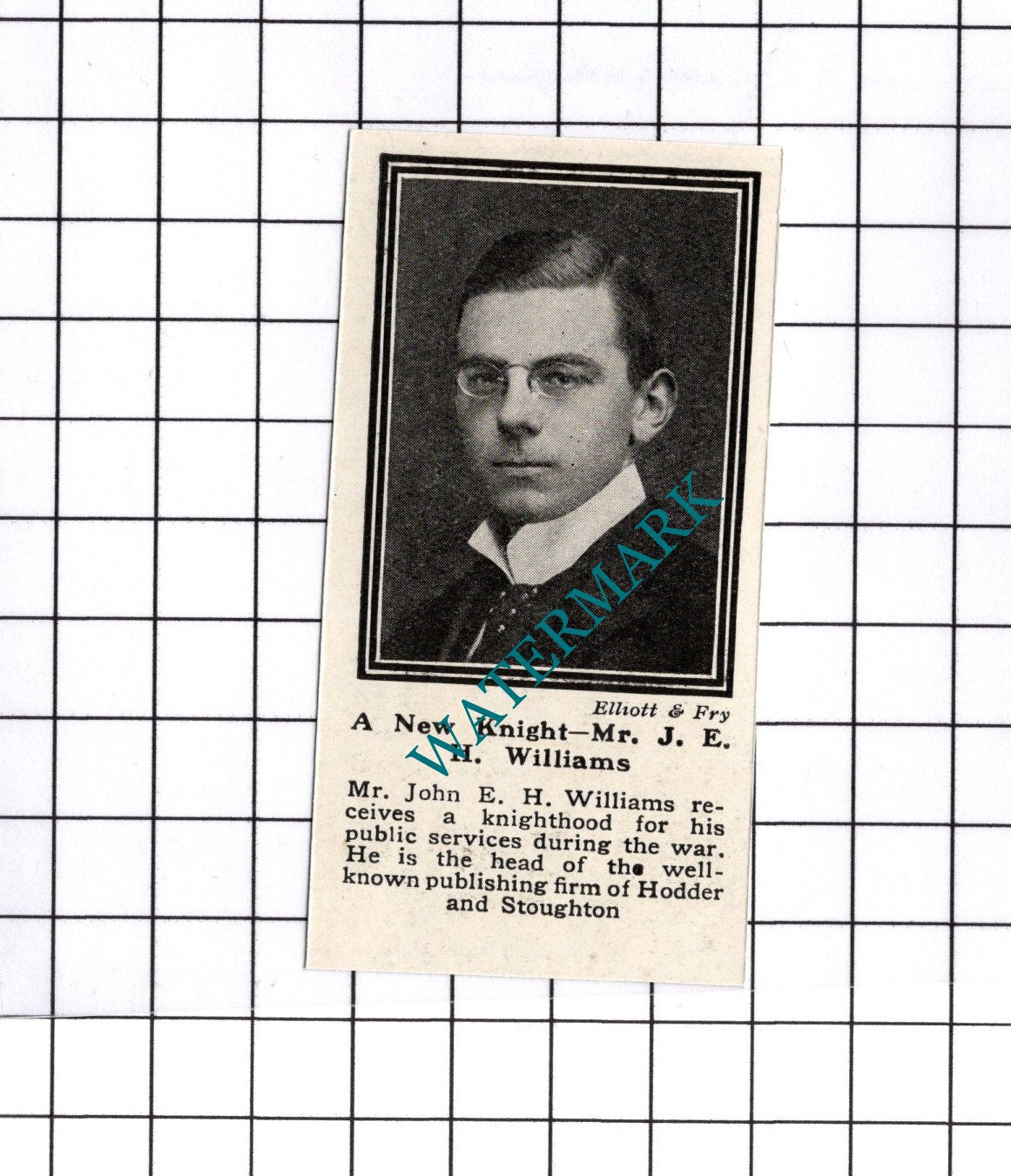 Mr John E H Williams Hodder and Stoughton - 1919 SMALL Clipping