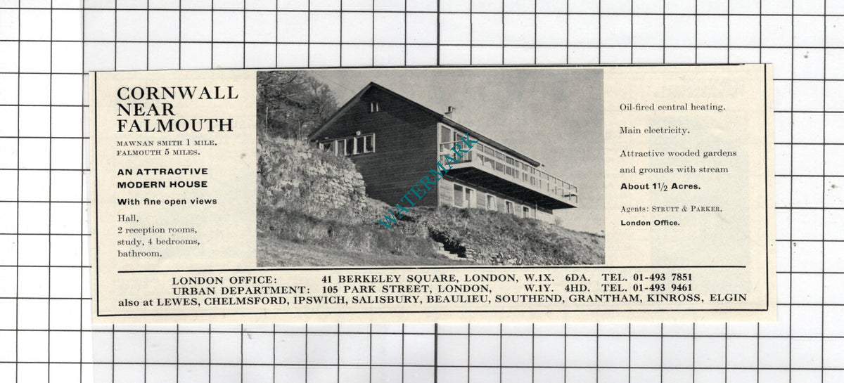 Mawnan Smith Cornwall Falmouth - 1969 House Sale Advert