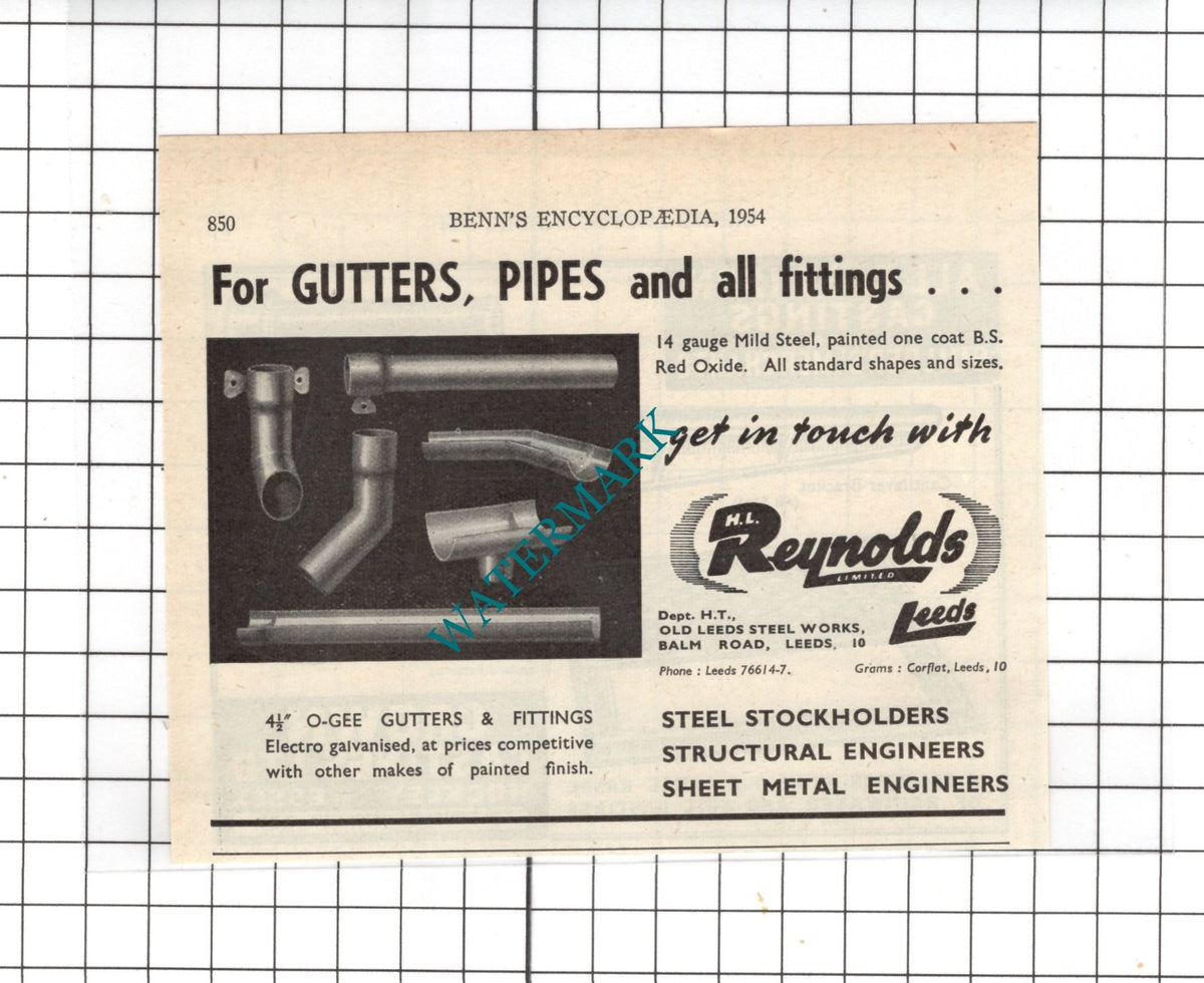 Crown Castings Ltd Hockley Essex / H L Reynolds Ltd Leeds -1954 Small Advert