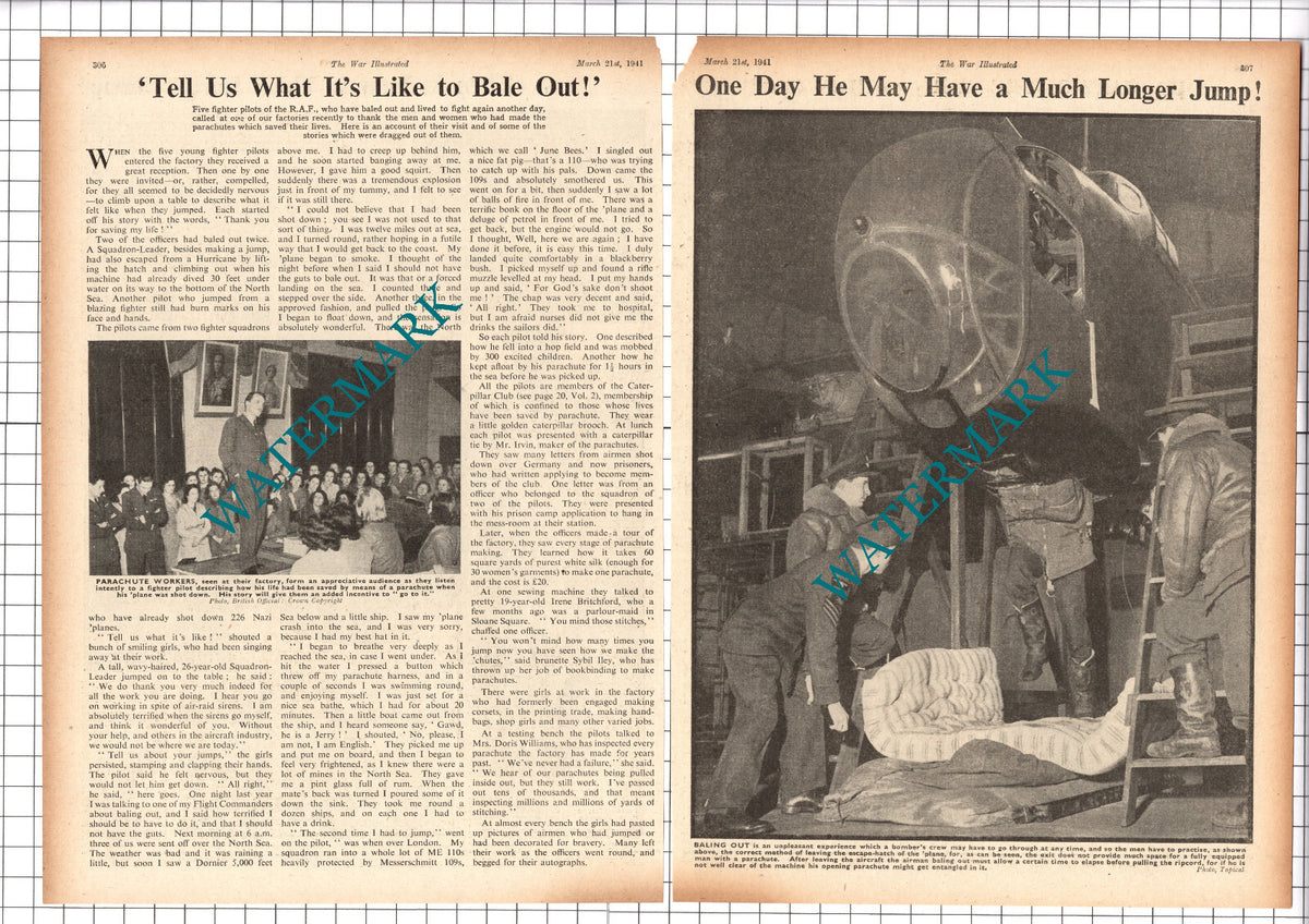 RAF Pilots Parachute Factory Irene Britchford Sybil Iley - 1941 2-Part Clipping