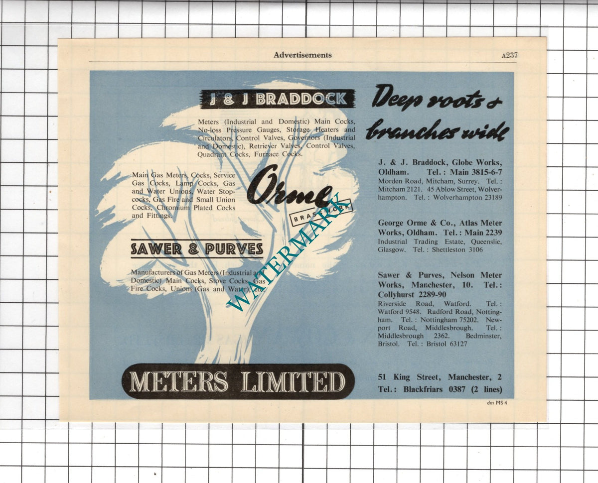 Parkinson & Cowan Gas Meters London / J & J Braddock Manchester - 1951 Advert