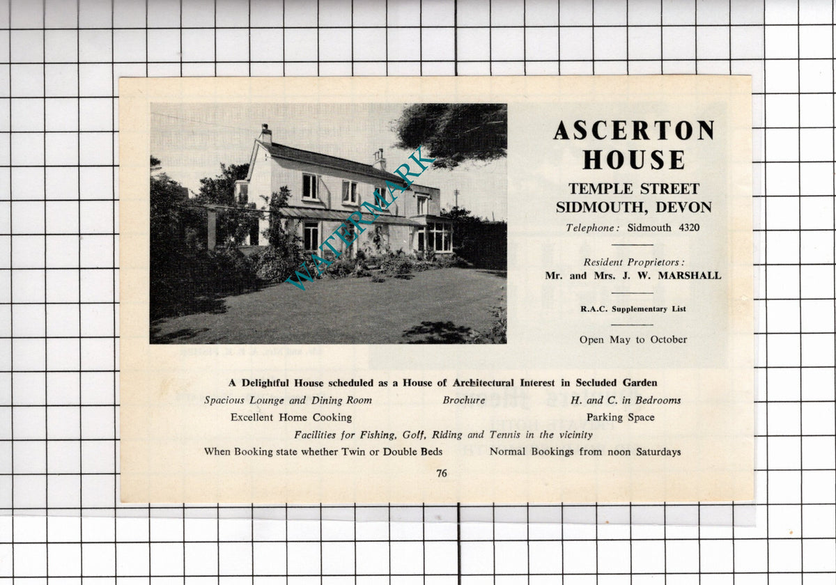 Hunters Moon Hotel Sidmouth Devon / Ascerton House Sidmouth - 1968 ADVERT