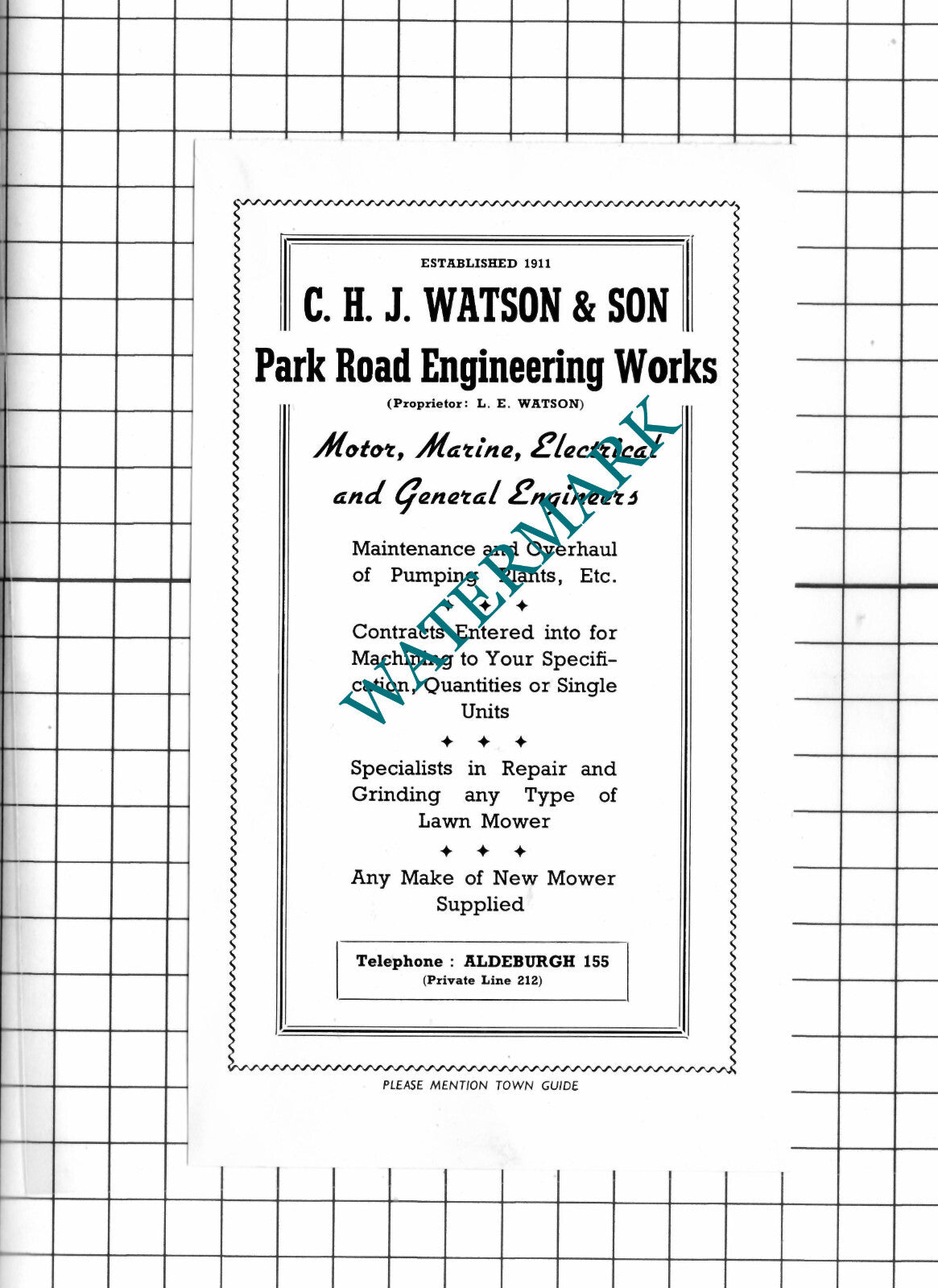 C H J Watson & Son Park Road Engineering Works Aldeburgh Suffolk - 1952 Advert