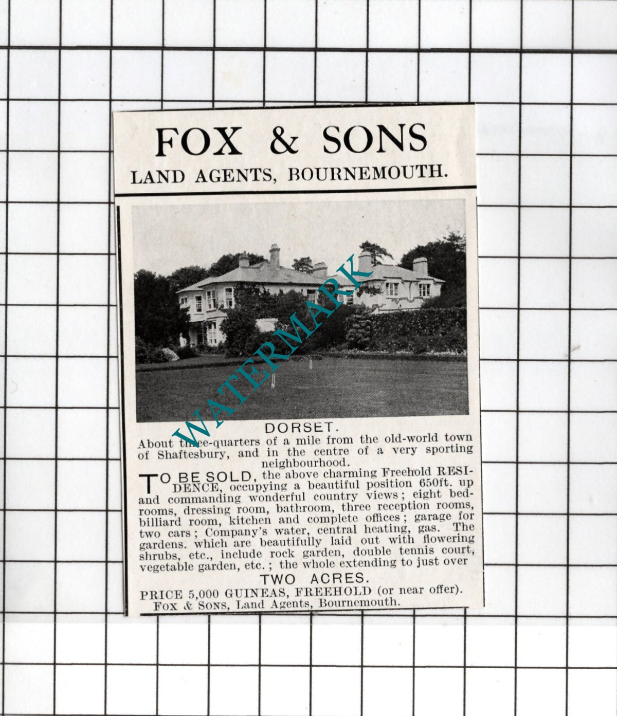 Shaftesbury Dorset - 1925 Small House Sale Advert