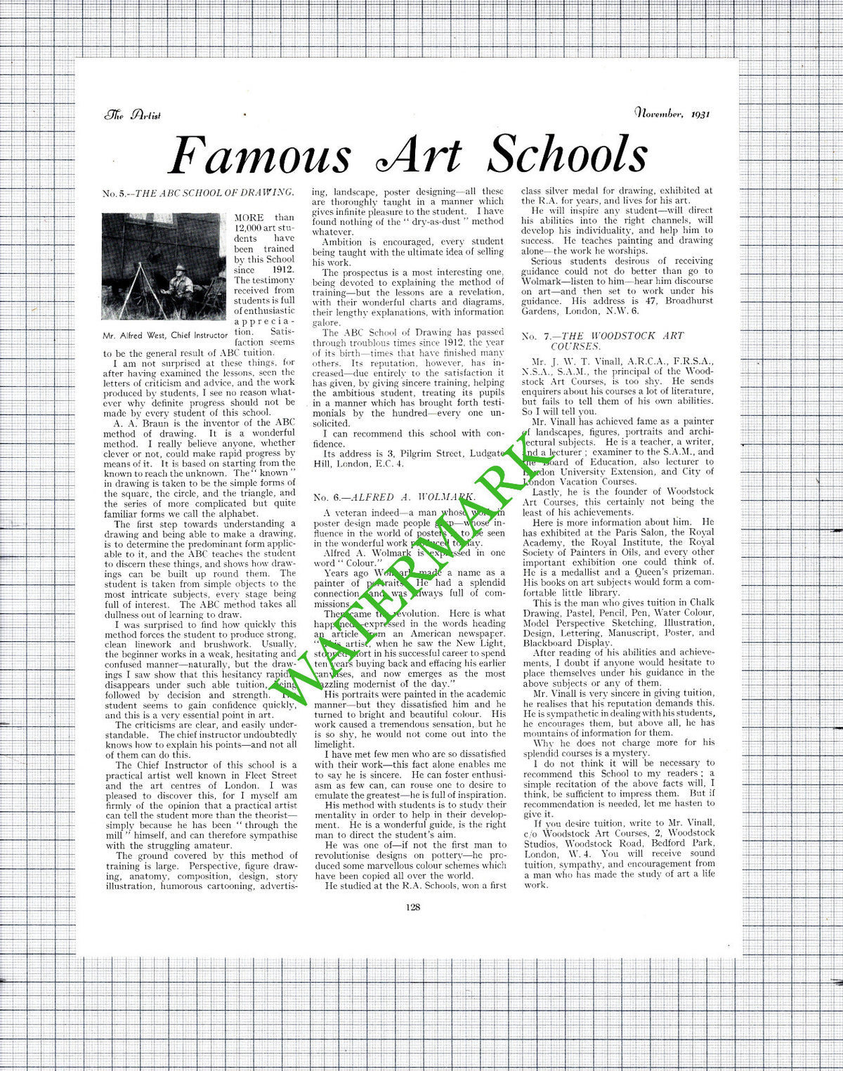 The ABC School Of Drawing Alfred West Alfred Wolmark JWT Vinall - 1931 Cutting