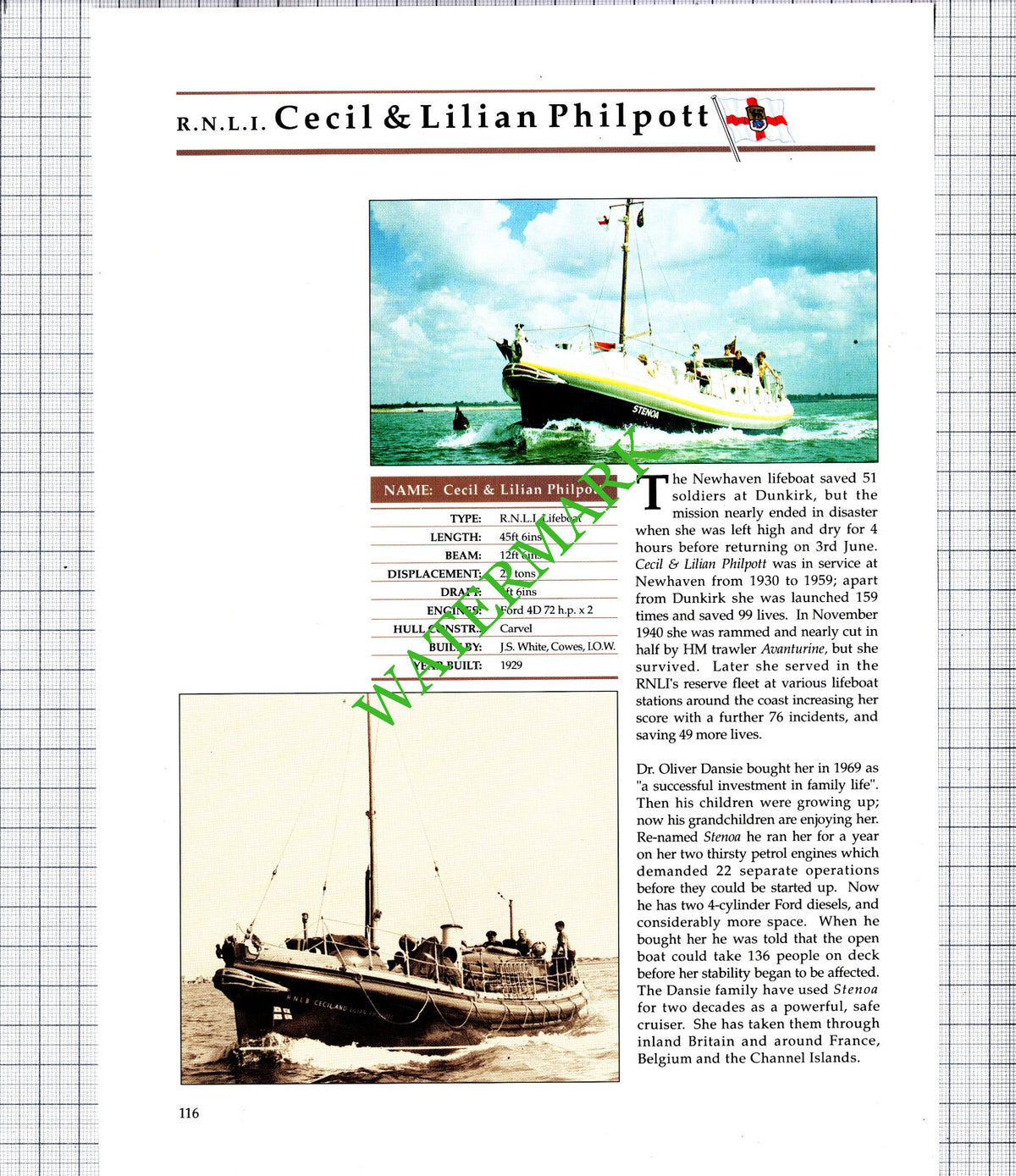RNLI Lifeboat MICHAEL STEPHENS / CECIL & LILIAN PHILPOTT Dansie - 1980's Cutting