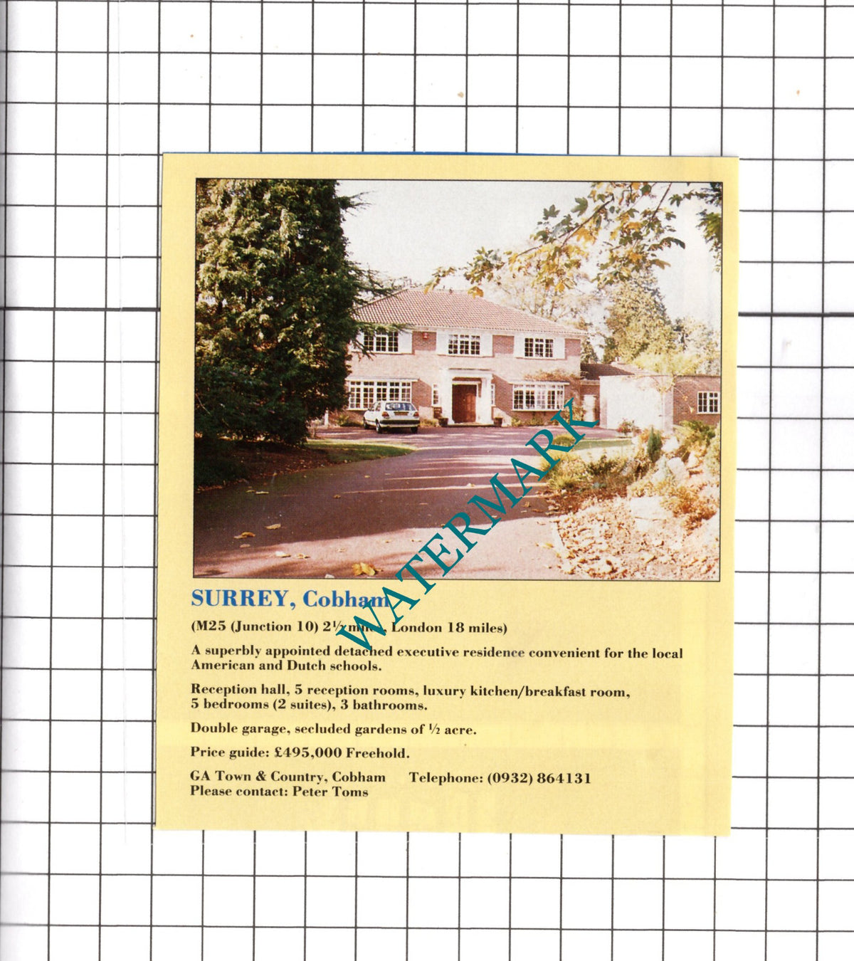 Cobham Surrey House Sale Advert - 1991 Clipping / Print