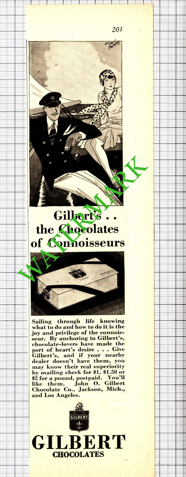 Gilbert Chocolates John O Gilbert Chocolate Co Jackson USA Advert - 1929 Cutting