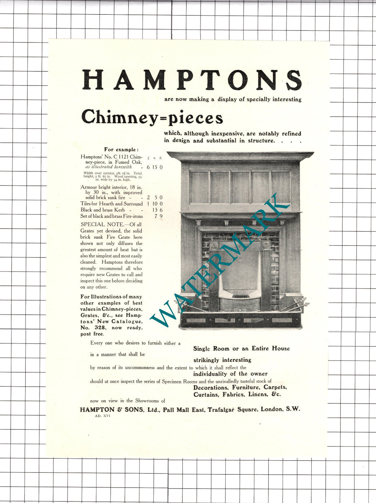 Hampton & Sons Ltd Advert Chimney Pieces - 1904 Clipping / Print