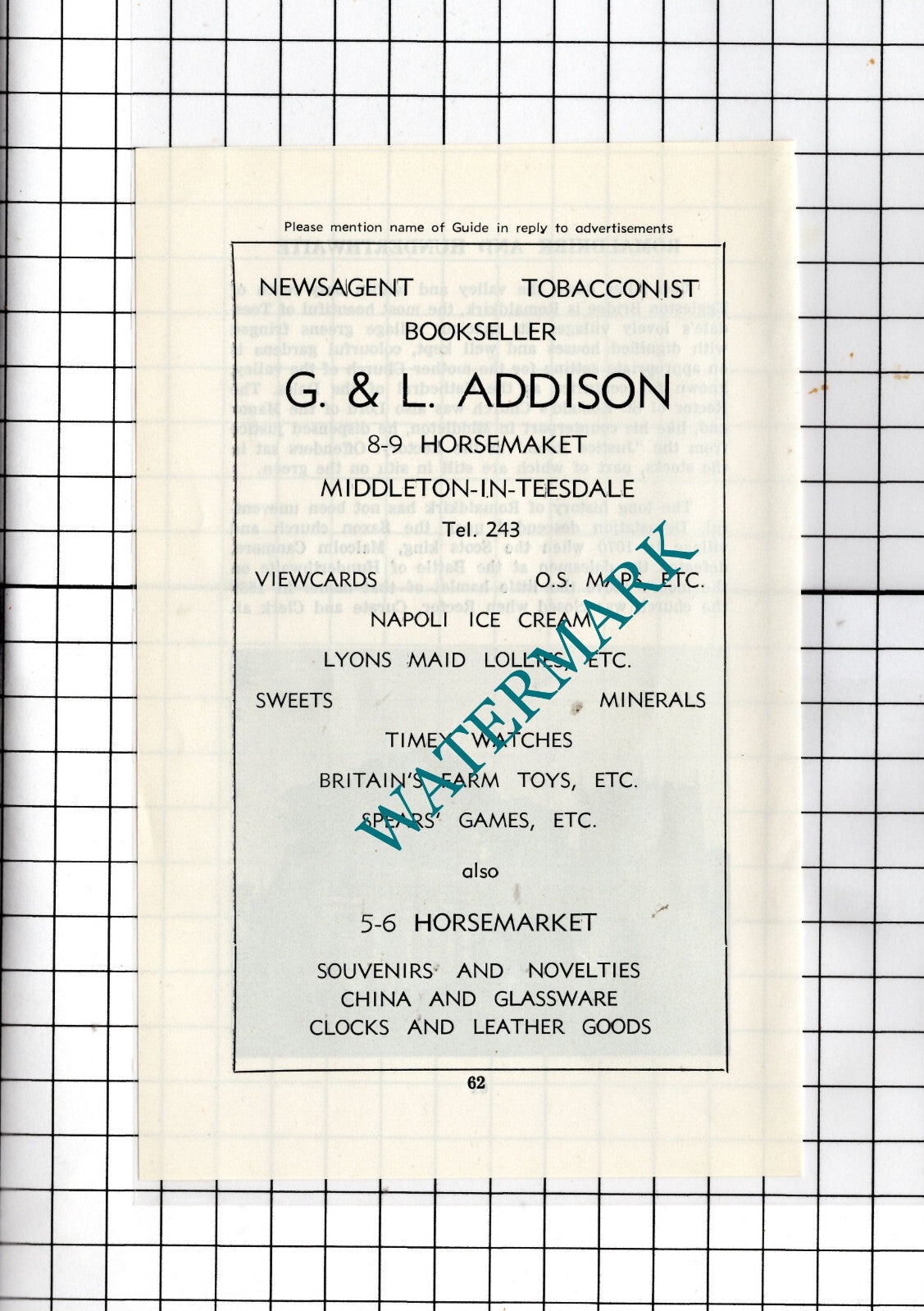 G & L Addison 8-9 Horsemarket Middleton-in-Teesdale -c.1977 Small Advert