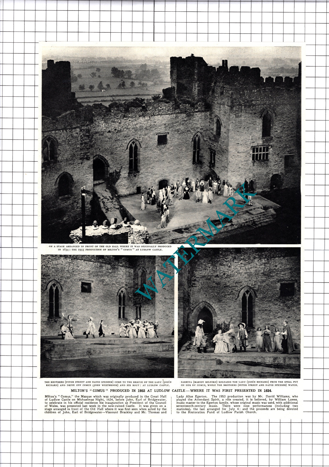 Ludlow Castle Milton Comus Marion Milford David Spenser - 1953 Cutting / Print