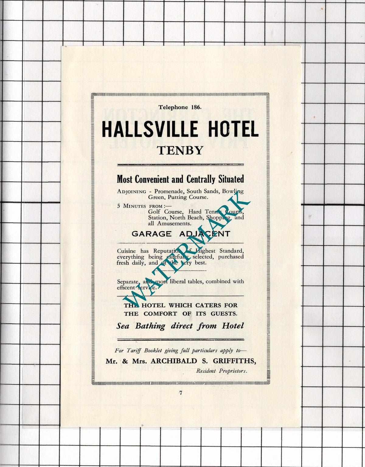 Carrington Hotel Tenby Wales Miss de Vine Hallsville Hotel - 1936 Small Advert