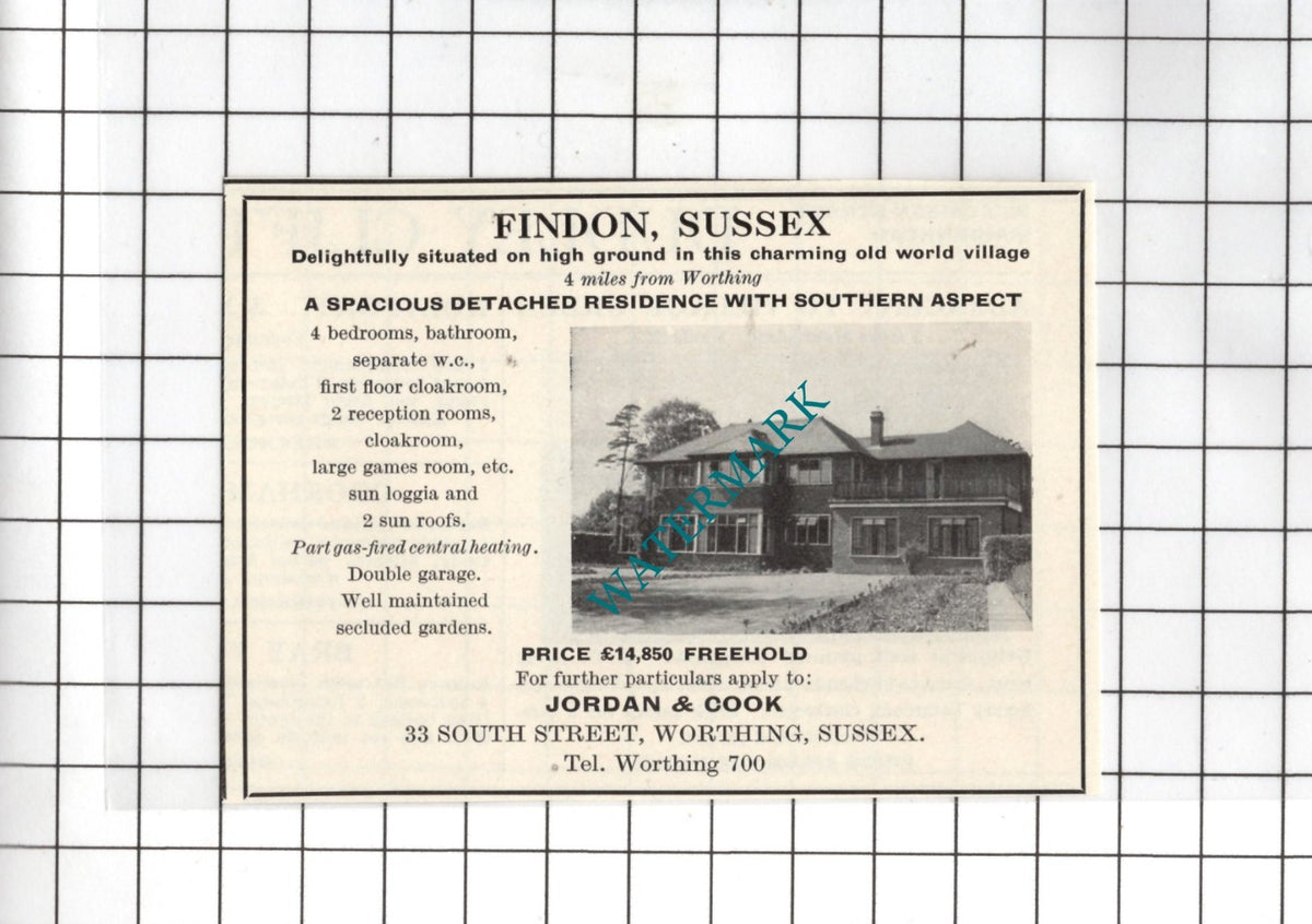 Findon Sussex SMALL House Sale Advert - 1967