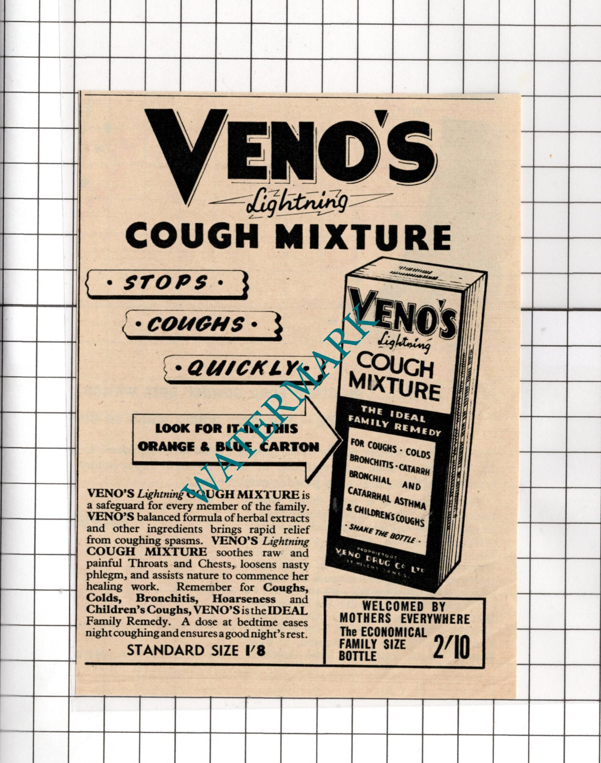 Veno's Cough Mixture Small Advert - 1951 Cutting