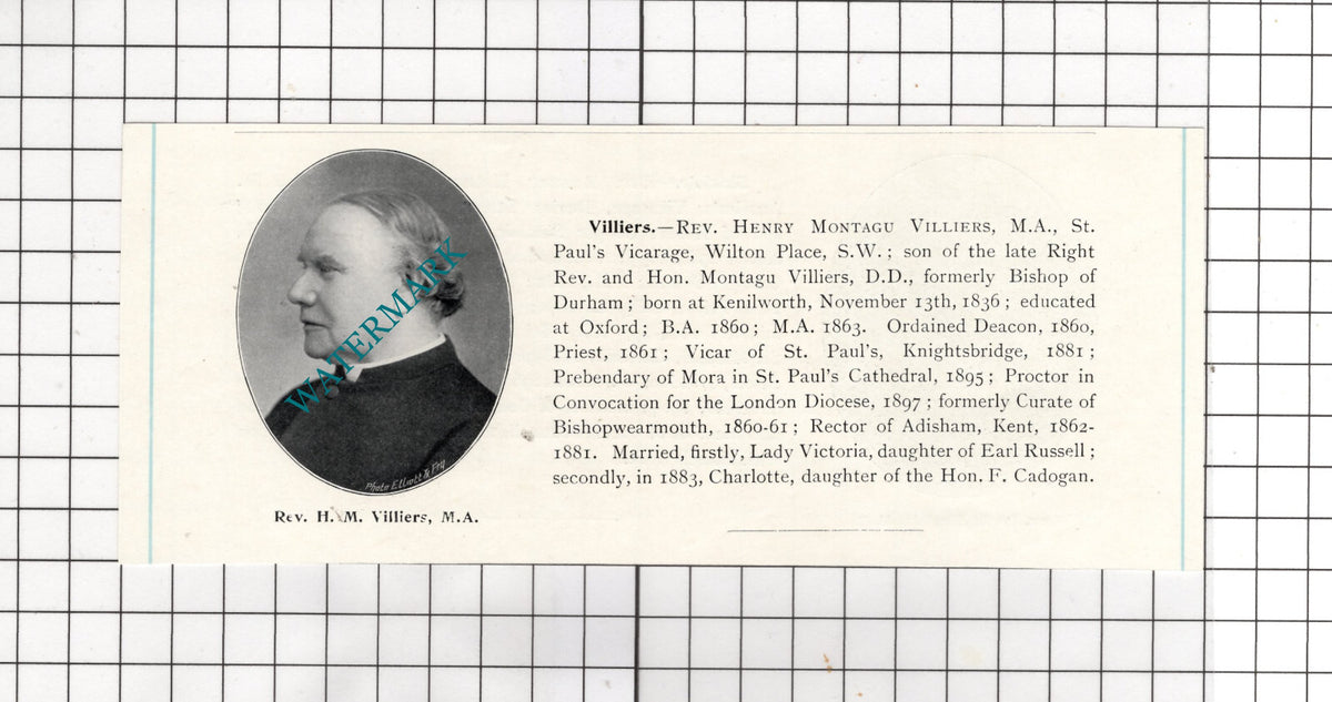 Rev Robert Henry Sinclair Tamworth / Rev Henry Montagu Villiers c.1910 Cutting
