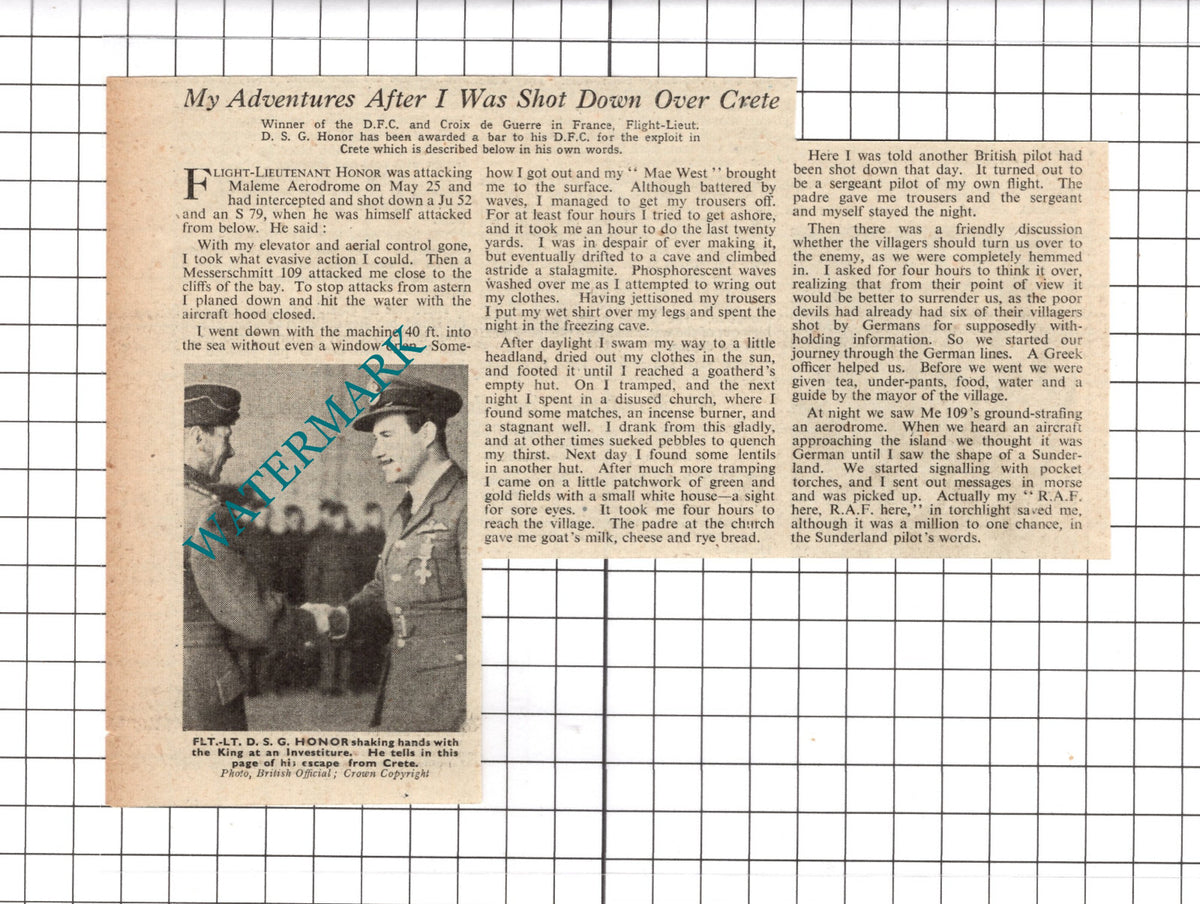 Flt Lt DSG Honor Maleme Aerodrome Crete WW2 - 1941 News Clipping