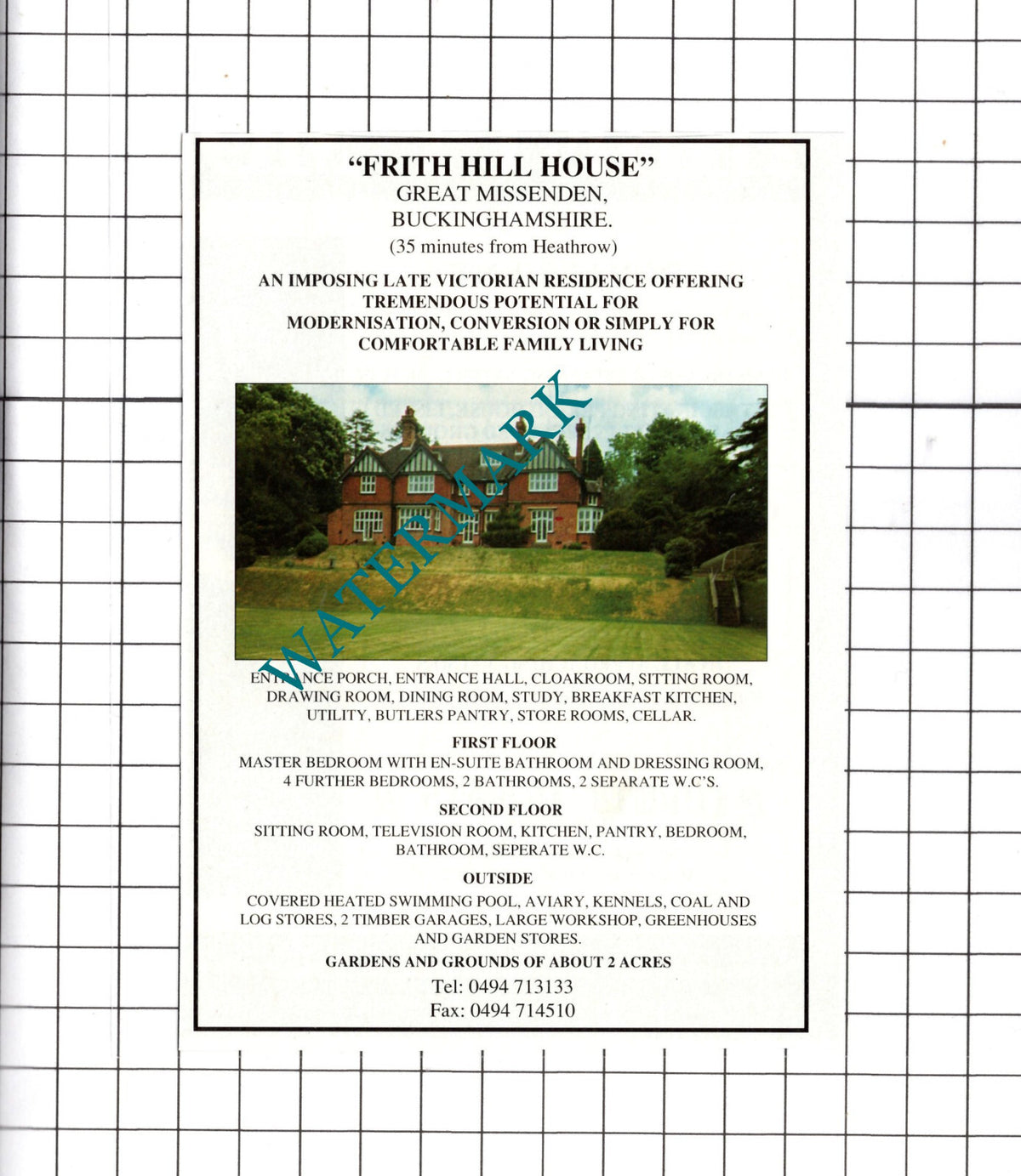Frith Hill House Great Missenden Buckinghamshire House Sale Advert- 1991 Cutting