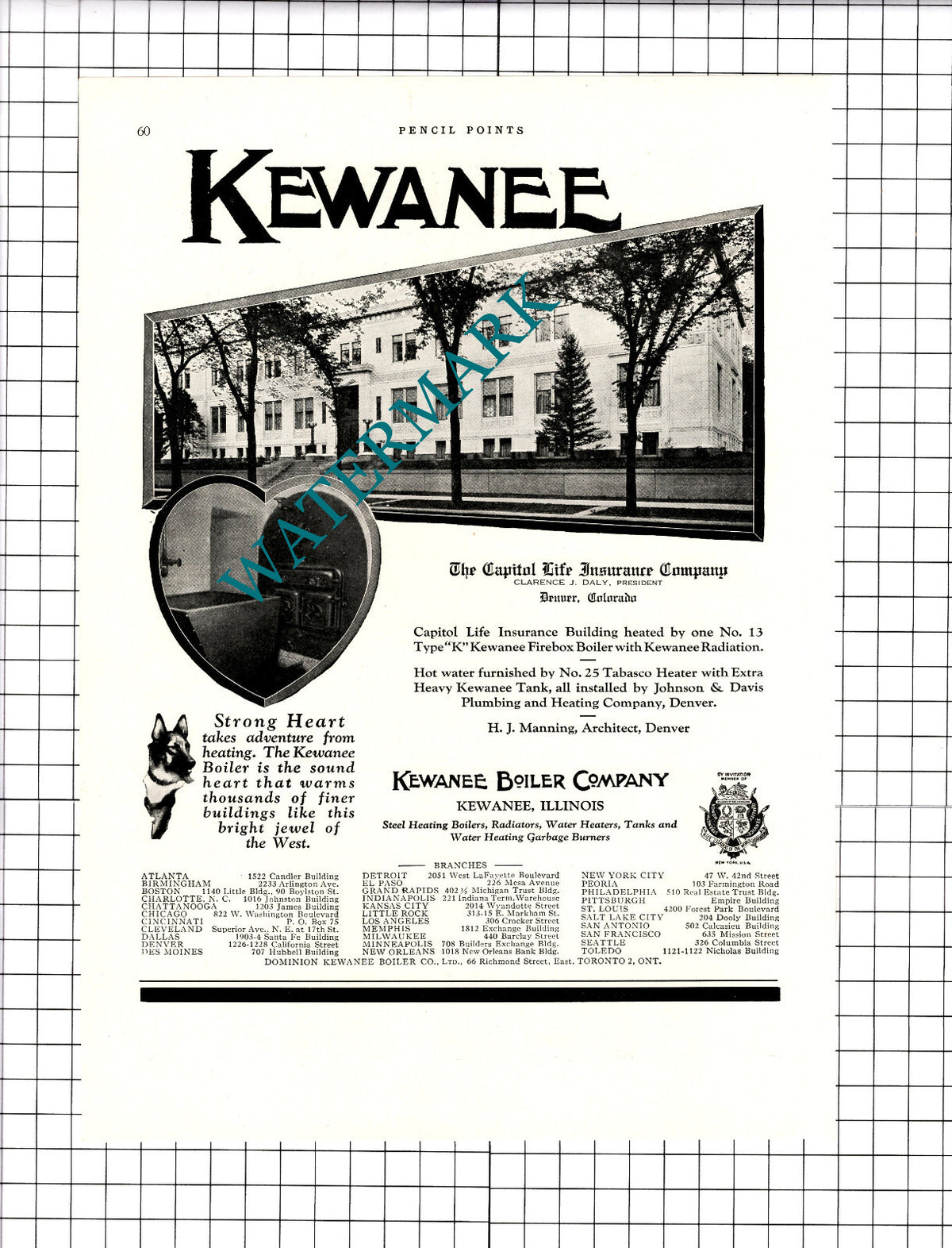 Capitol Life Insurance Company Denver Colorado Daly Kewanee - c. 1926 Advert