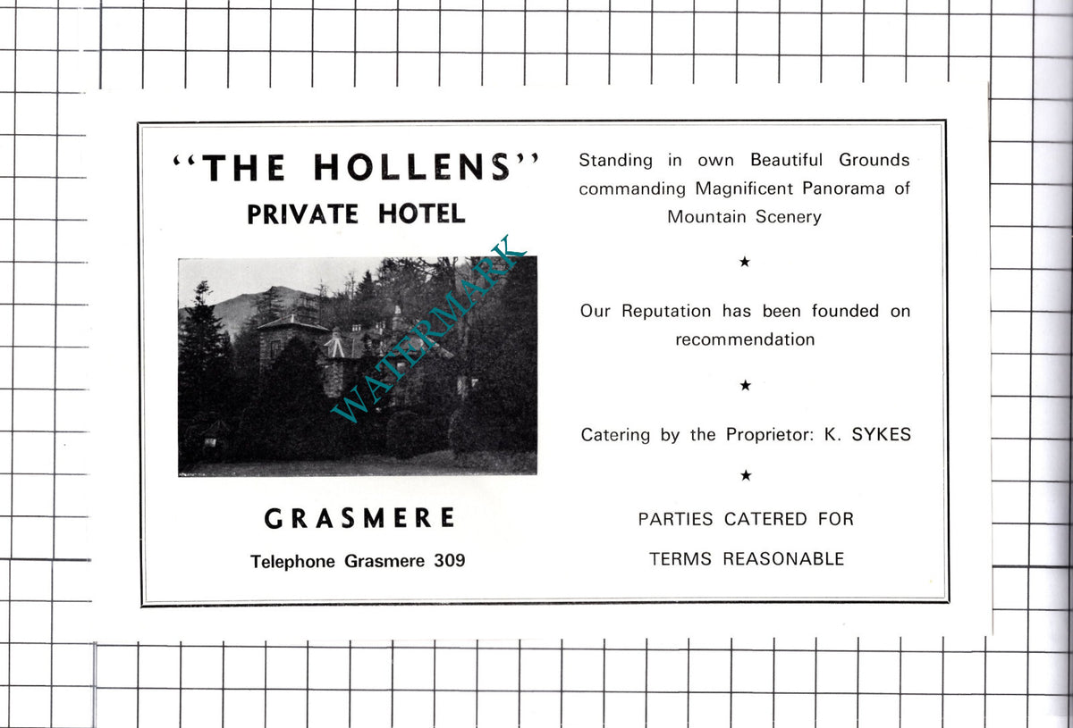 The Hollens Grasmere Cumbria K Sykes Advert - c.1968 Cutting