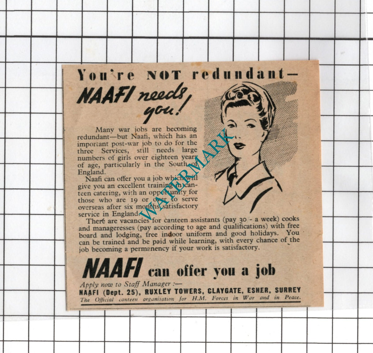 Naafi Recruitment ADVERT - 1947 Small Clipping