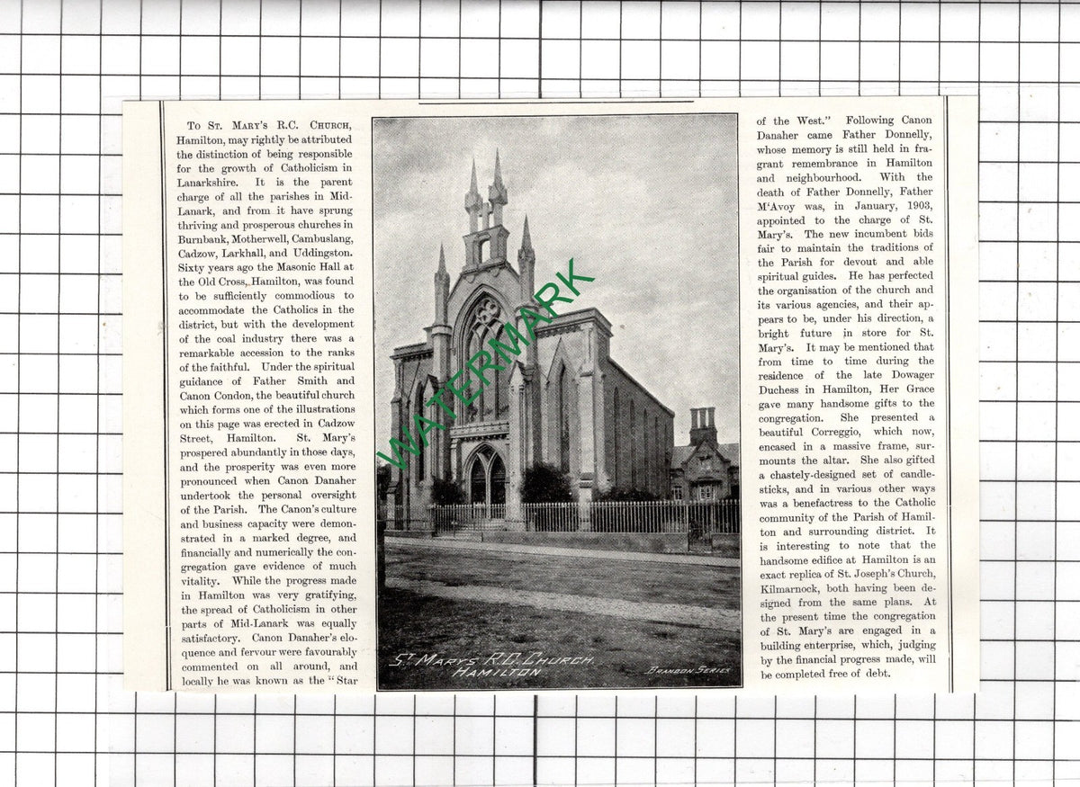 St Mary's R C Church Hamilton Scotland - 1904 Clipping