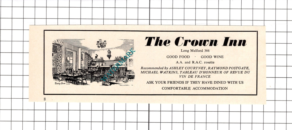The Crown Inn Long Melford Essex Advert - 1972 Clipping