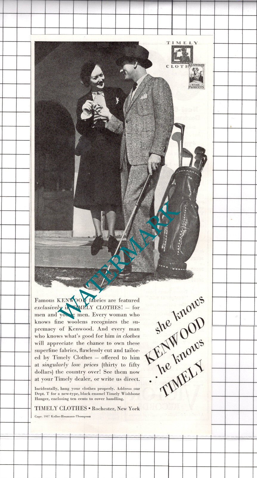 Timely Clothes Rochester New York US Kenwood Advert - 1937 Clipping