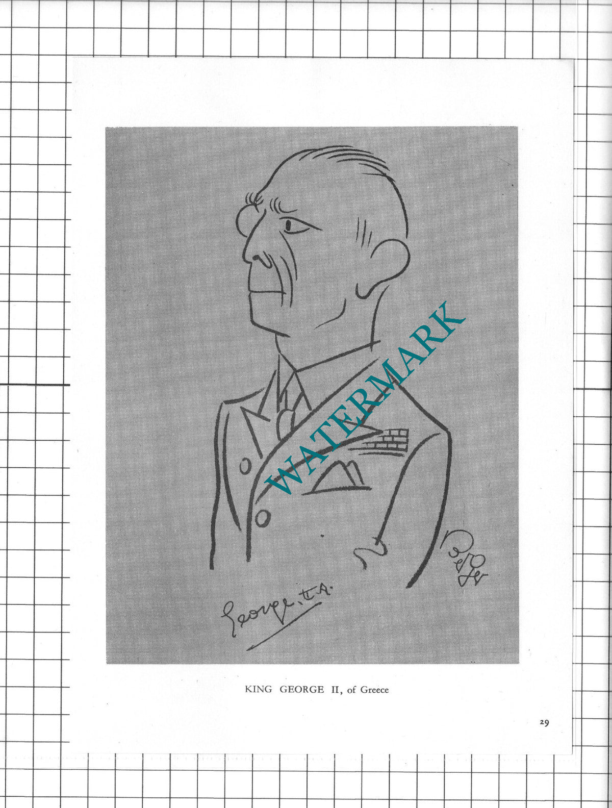 King George II Of Greece Caricature - 1950 Clipping / Print