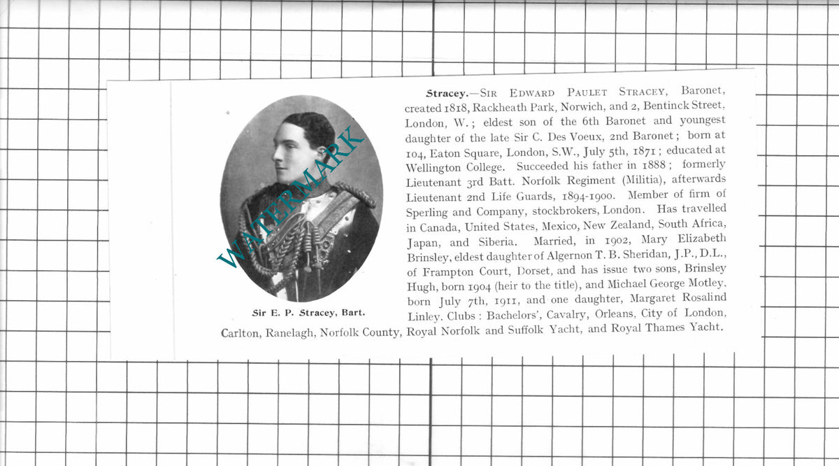 Sir Edward Paulet Stracey Rackheath Park Norwich - 1911 Clipping