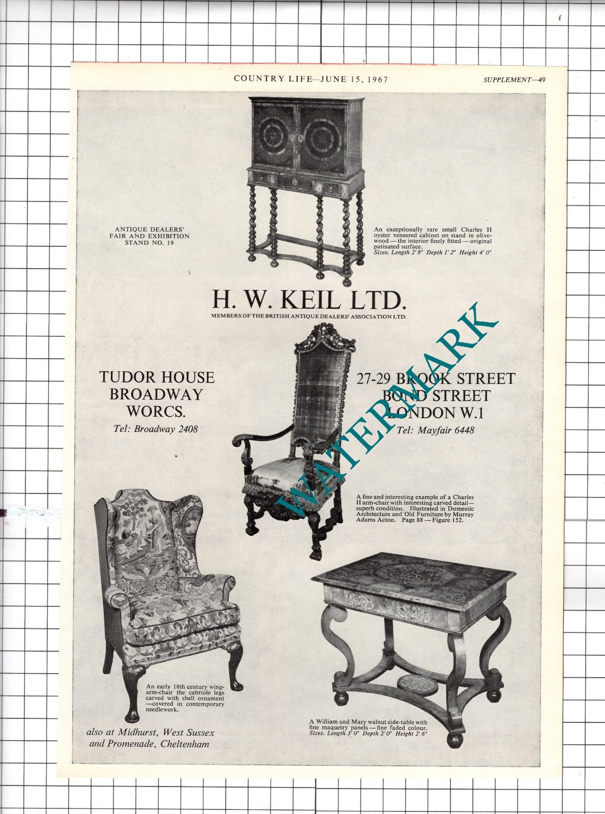 H W Keil Ltd Brook Street Bond Street London ADVERT - 1967